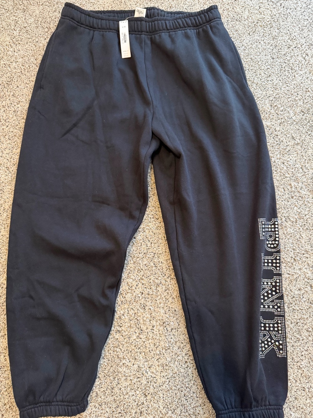 PINK Victoria's Secret Black Rhinestone Logo Joggers
